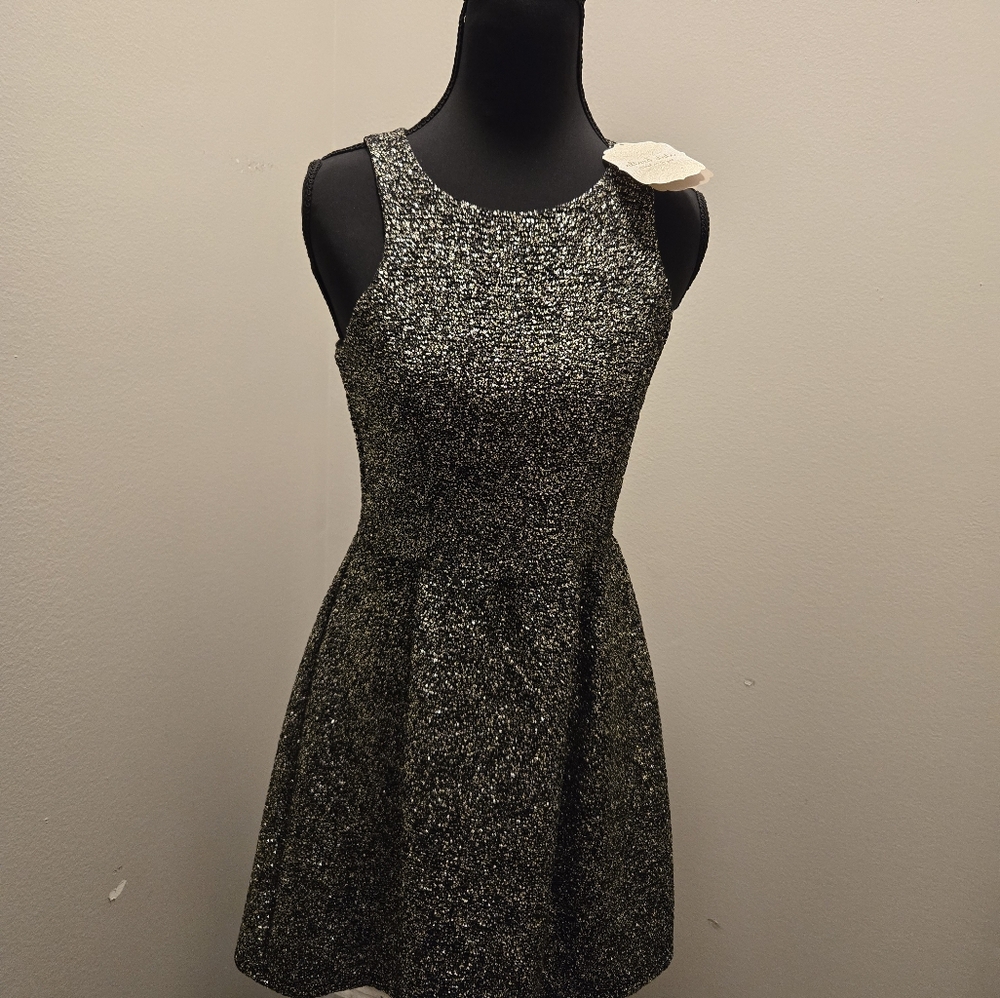 Altar'd State Gold Black Halter Fit and Flare Mini